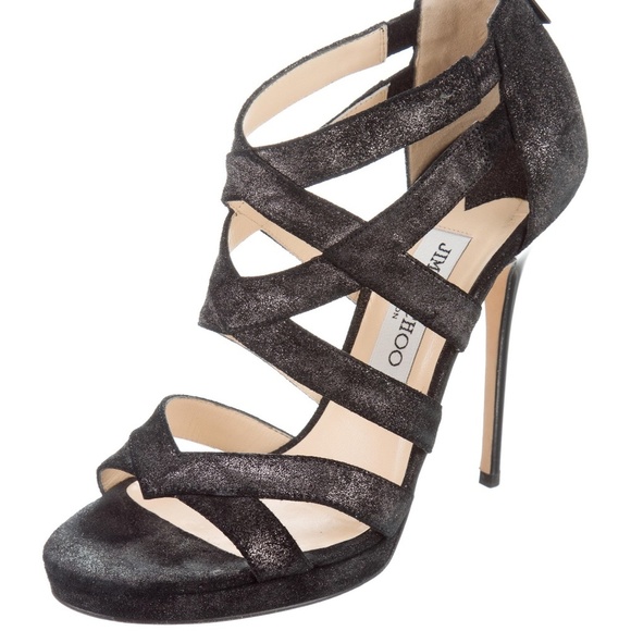 Jimmy Choo Size 38.5 Black Suede "Vamp" Shimmer Multistrap Sandals - Picture 2 of 5